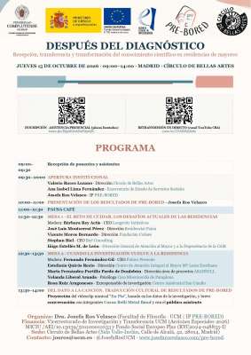 PRE-BORED: DESPUÉS DEL DIAGNÓSTICO Recepción, transferencia y transformación del conocimiento científico en residencias de mayores